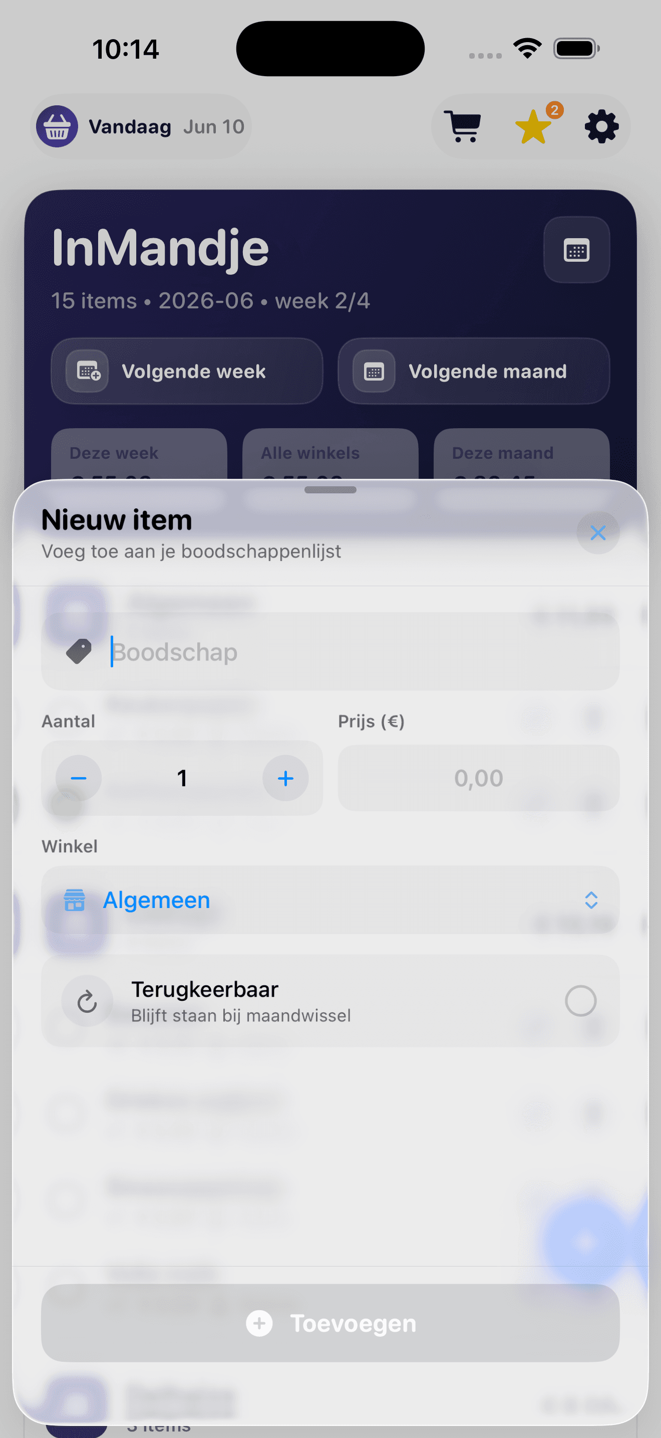 InMandje scherm 1