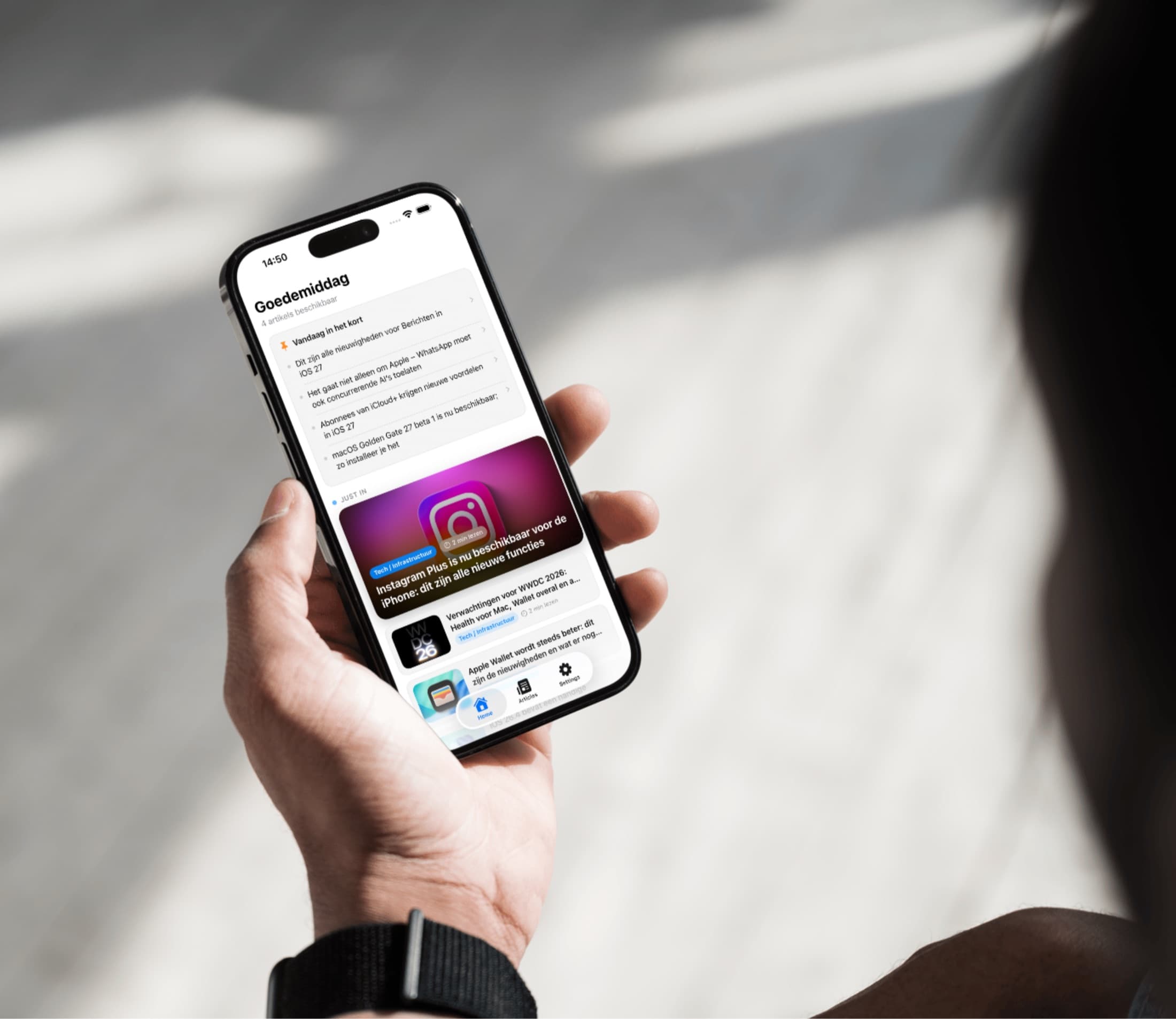Vancoillie News-app weergegeven op een smartphone